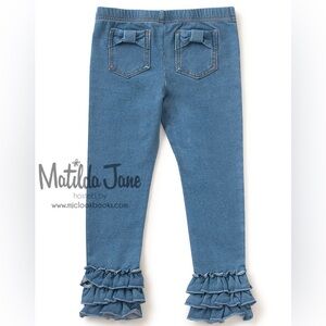 Matilda Jane Blue Ruffle Leggings Jeggings Size 8 Hop Skip Jump Adventure Begins